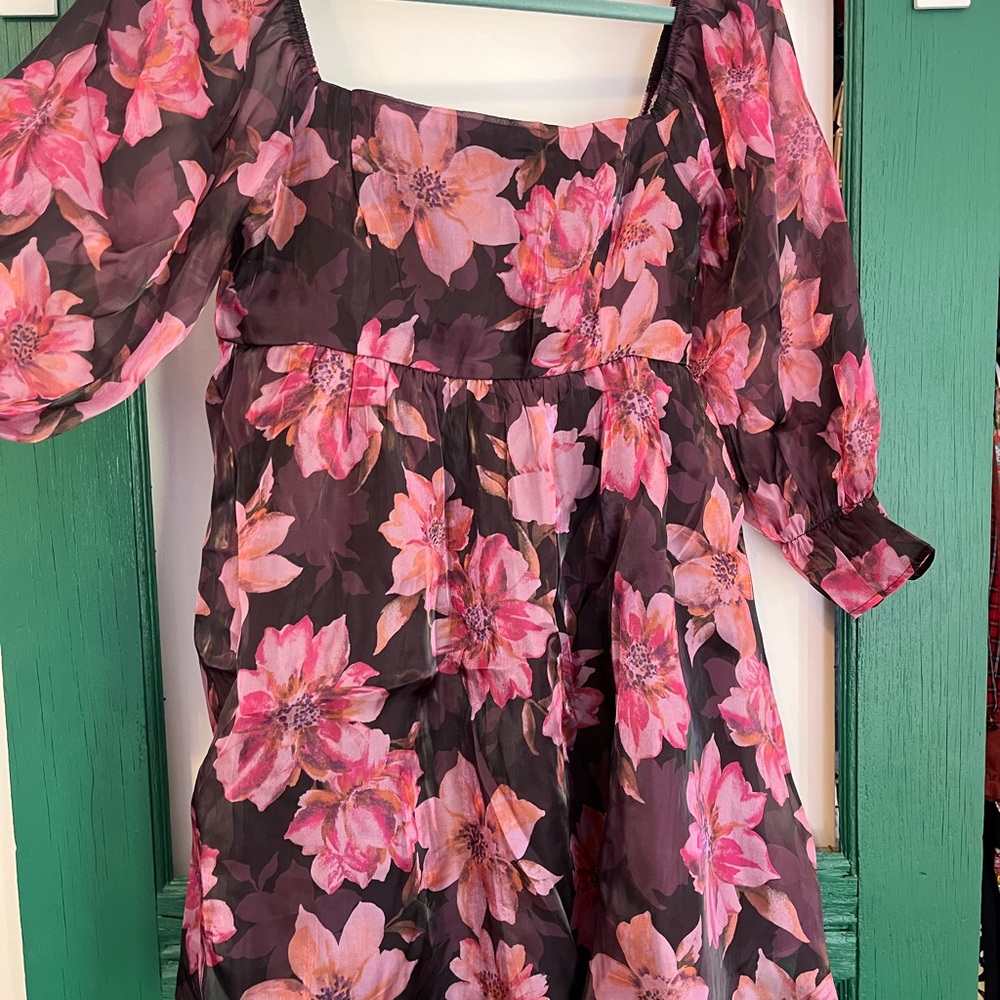 Floral Pink and Black Mini Dress